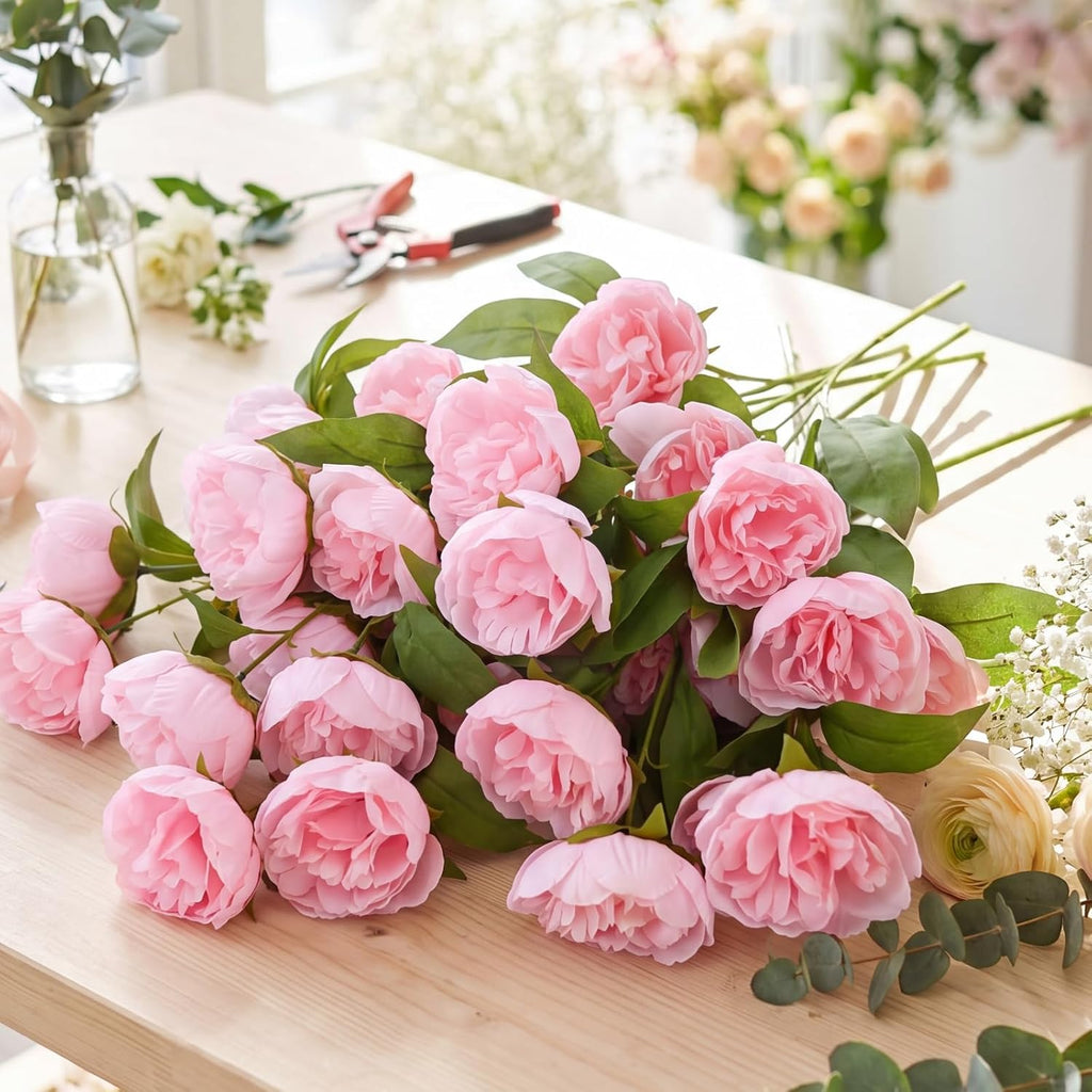 Artificial Peony Flowers, 27" Peony Branches for Vase,Light Pink - Set of 8