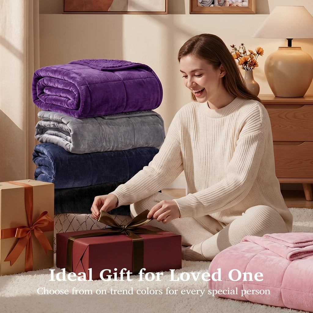 Weighted Blanket for Adult, Queen Size 15 lbs 60 x 80 Inches | Soft Warm Sherpa Fleece; Cozy Flannel Filled with