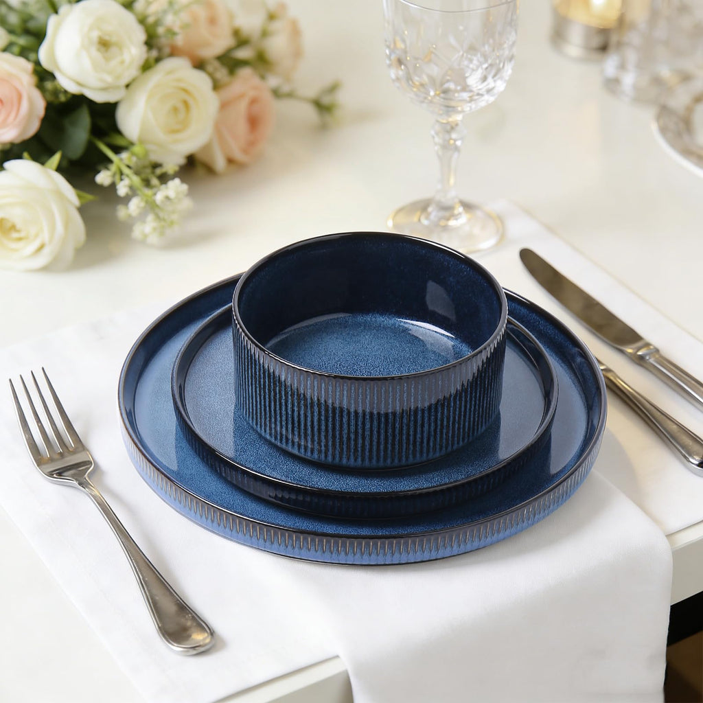 12PCS Ceramic Dinnerware Set for 4, Stoneware Plates and Bowls Sets