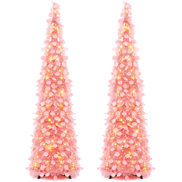 2 Pcs 5 ft Collapsible Artificial Pink with LED Light