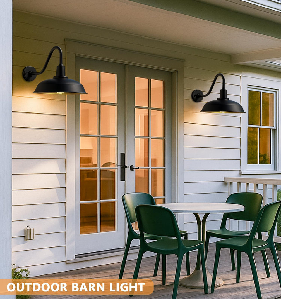 15" Black Outdoor Gooseneck Barn Light, Farmhouse Wall Light