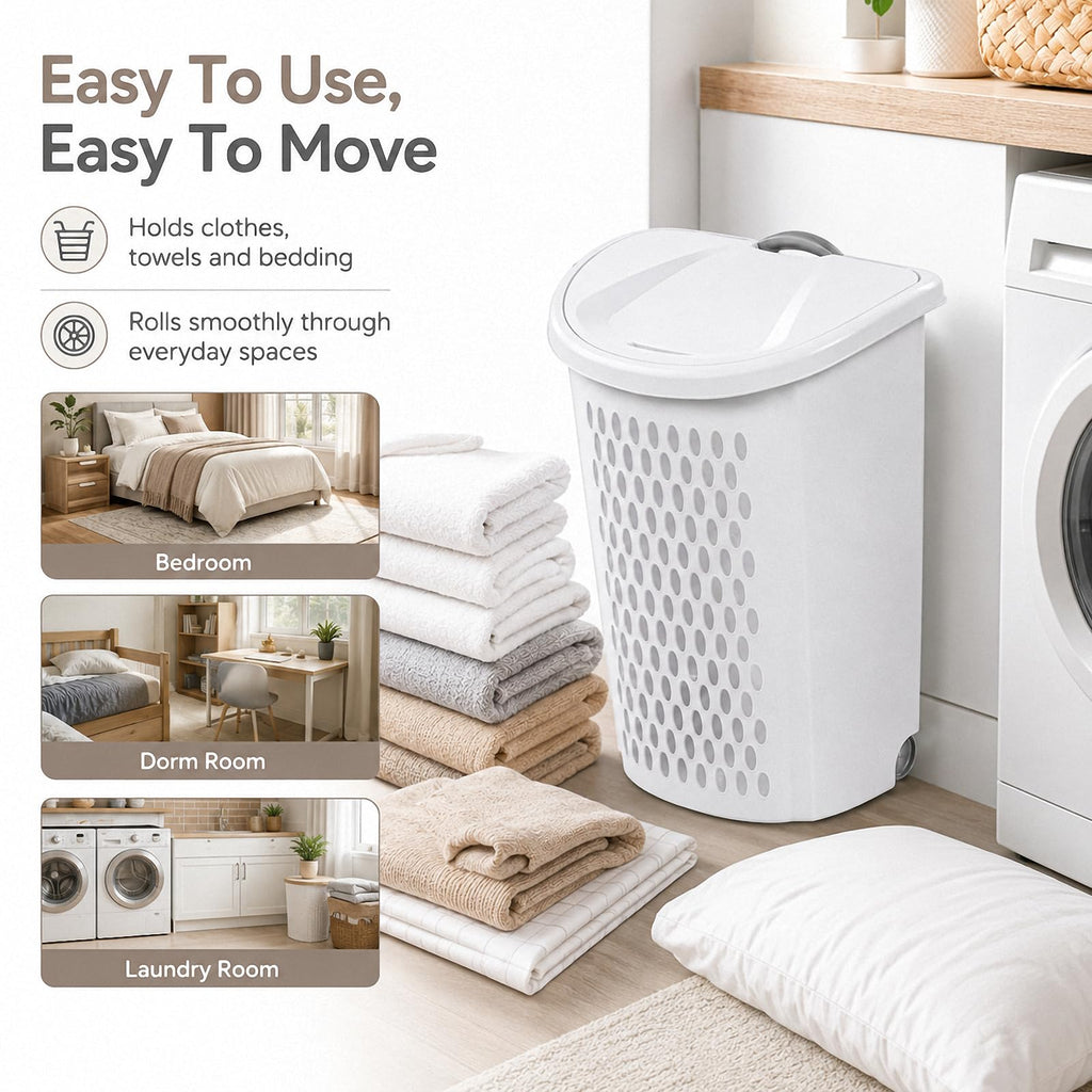 135L Wheeled Plastic Laundry Hamper, Ultra Wheeled Clothes Laundry Basket