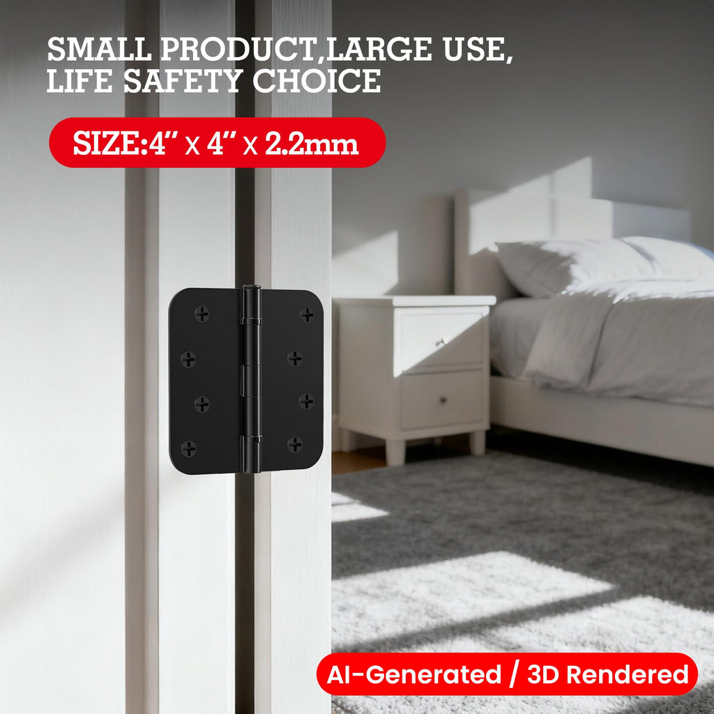 6 Pack Matte Black Door Hinges 4 Inch Lasting No Squeak 5/8"