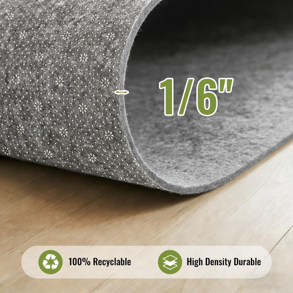 Felt Rug Pad with Gripper Dots, 5x7 Ft Non-Slip Rug Underpad with PVC Backing, 1/6" Thick Cushioned Carpet Pad - Set of 35