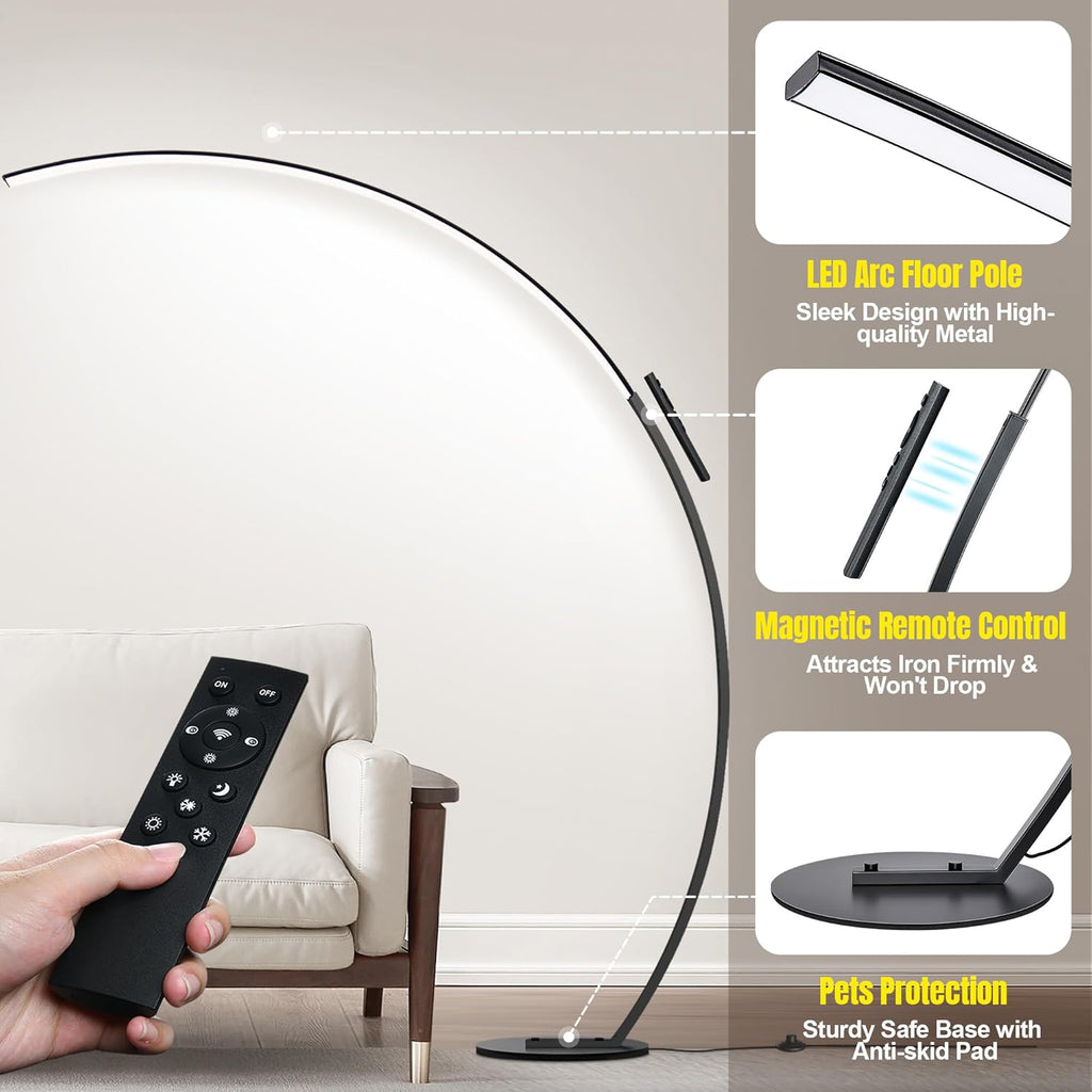 Dimmable LED Lamps with 3 Color Temperatures, Ultra Bright 2000LM Arc Floor Lamps