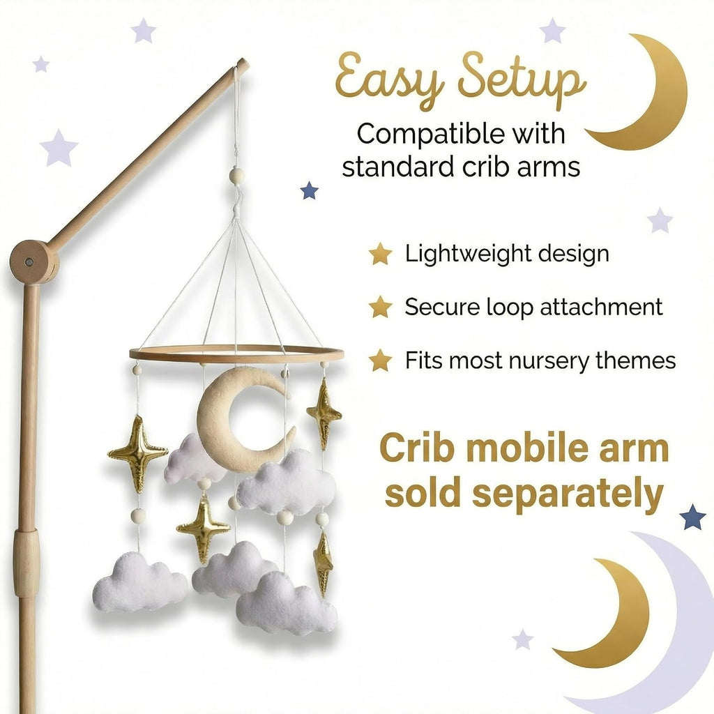 Baby Mobile for Crib - Nursery Decor, Gold Moon, Stars & Clouds