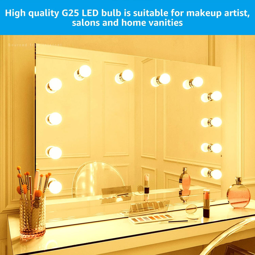 G25 LED Globe Light Bulbs, Dimmable, 2700K Soft White, Vanity Light Bulb, UL & Energy Star Listed, E26 Base, Pack of 6