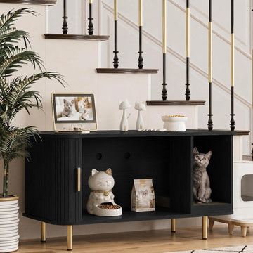 Cat Litter Box Enclosure with Scratch Pad, Sliding Door, 38.5" Cat Litter Furniture Hidden Litter Box Cabinet, Modern