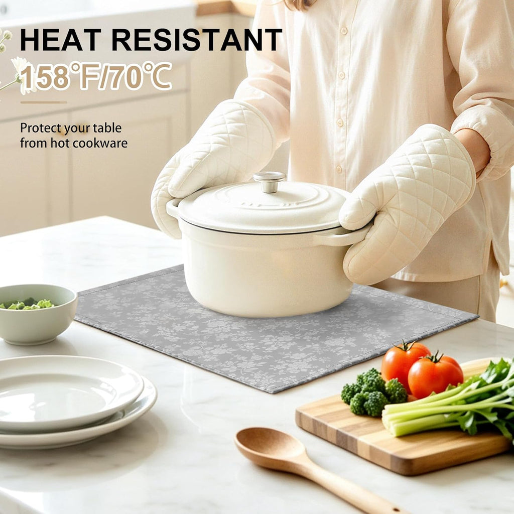 Waterproof Wipeable Vinyl Placemats, Grey, 13 x 19 Inch - Set of 4