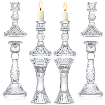 Glass Candlestick Holders - Set of 8 Clear Taper Candlestick Glasses, Crystal Candle, for All Formal Events, Candlelight