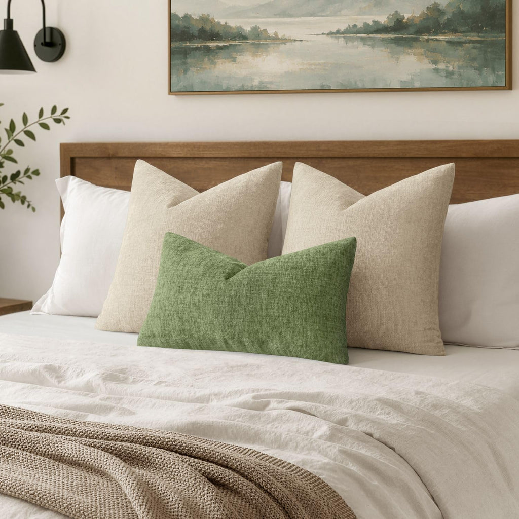 Soft Chenille Lumbar Throw Pillow Covers Sage Green 14x22 Pack of 2