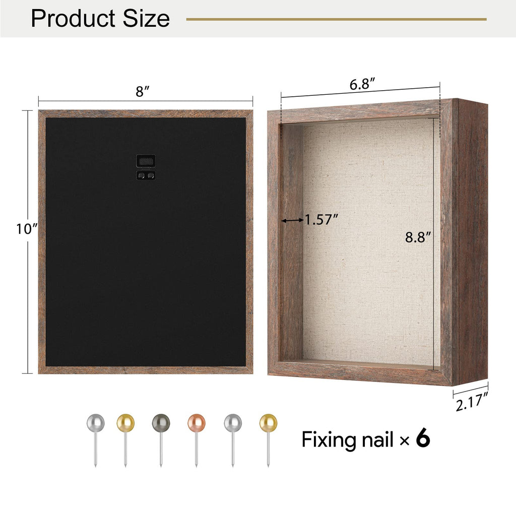 8x10 Shadow Box Frame with Linen Back - Sturdy Memory Display Case of Flower, Pictures, Medals and More, Rustic Brown