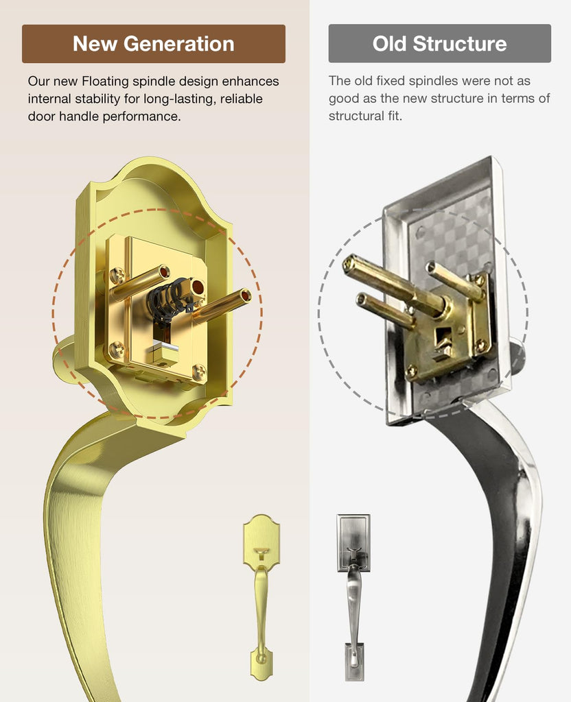 Brushed Gold Front Door Lock Set Classic Entry Door