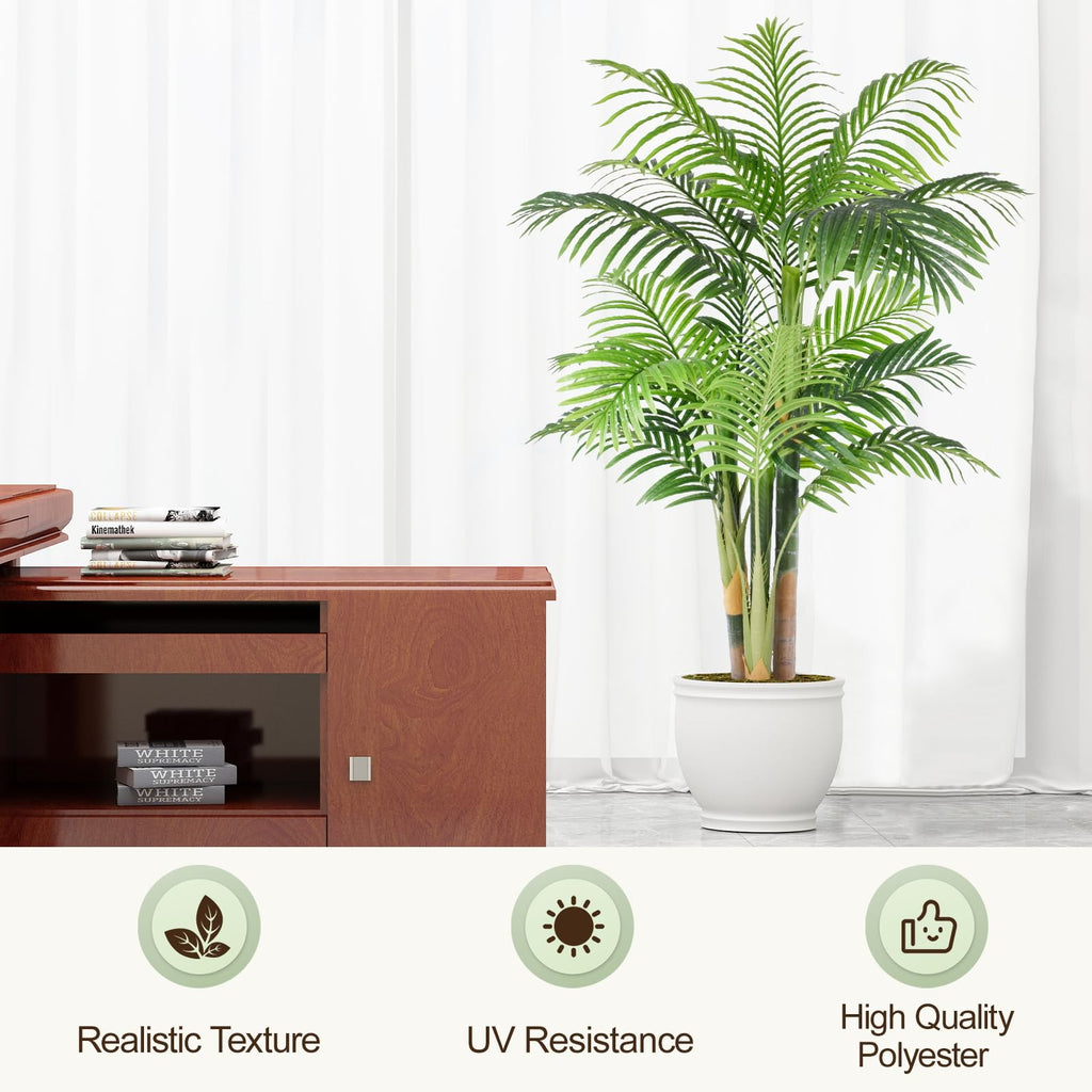 5ft Tall Triple Golden Cane Palm Artificial Tree Large Tropical Palm Tree UV Resistant Fake Plant in Pot for Indoor
