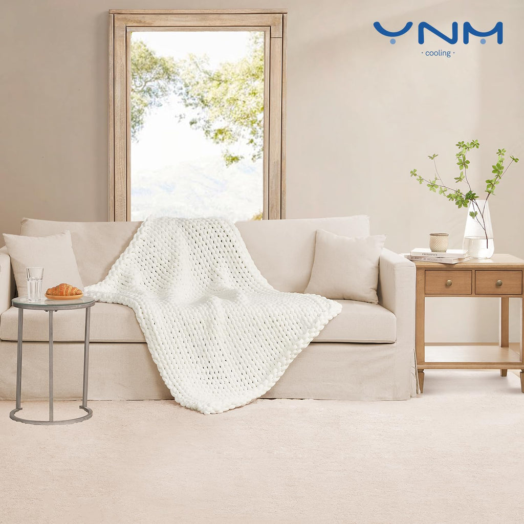 Cooling Chunky Throw Blanket, Medium-Weight, Hand Knitted, Skin Friendly, Ventilated and Breathable, Machine