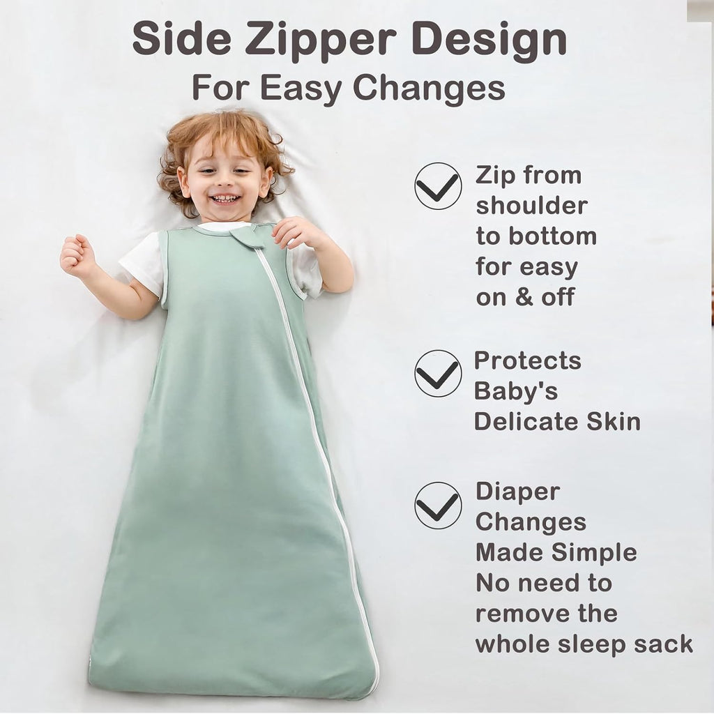 Super Soft 1.0 TOG Rayon Made from Bamboo Sleep Sack, All Season Breathable Comfy Baby Wearable Blankets, Green, M