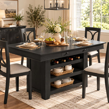 Counter Height Dining Table with Storage, Retro Black