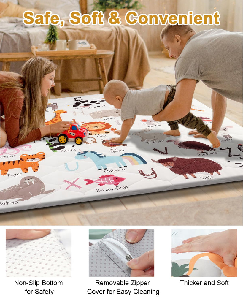 Premium Foam Baby Play Mat 50" x 50" - Removable & Machine Washable Cover, Extra Thick Padding Playpen Mat, Non-Slip