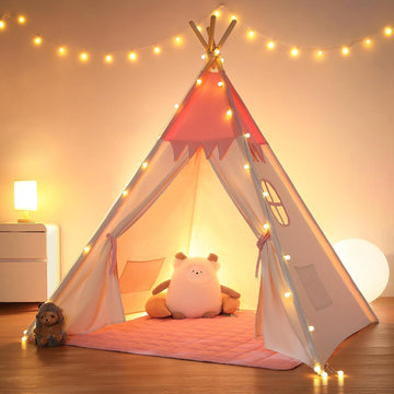 Teepee Tent for Kids, Cotton Play Tent with LED Lights