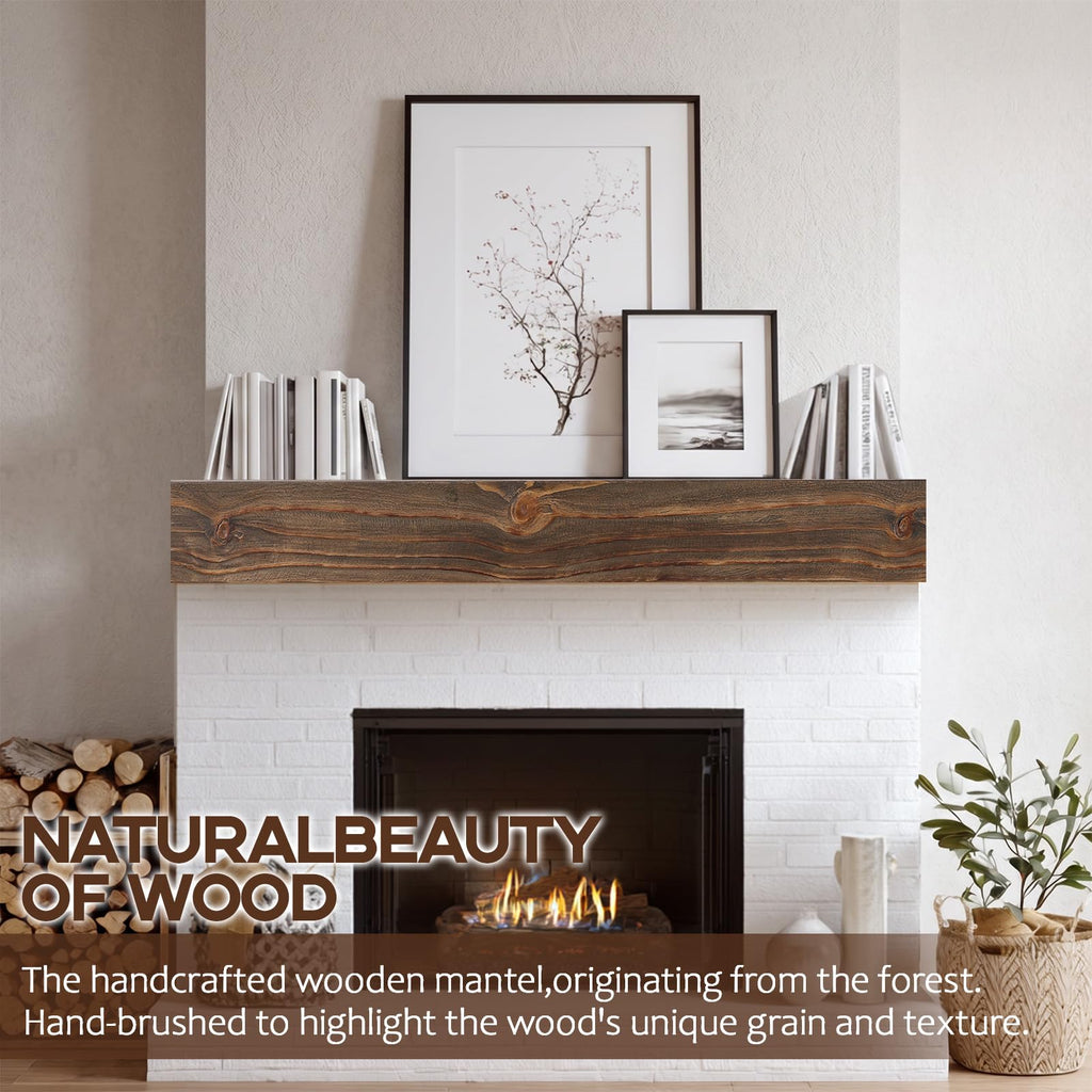 Solid Wood Fireplace Mantel 48", Rustic Mantel Shelf, Rustic Walnut