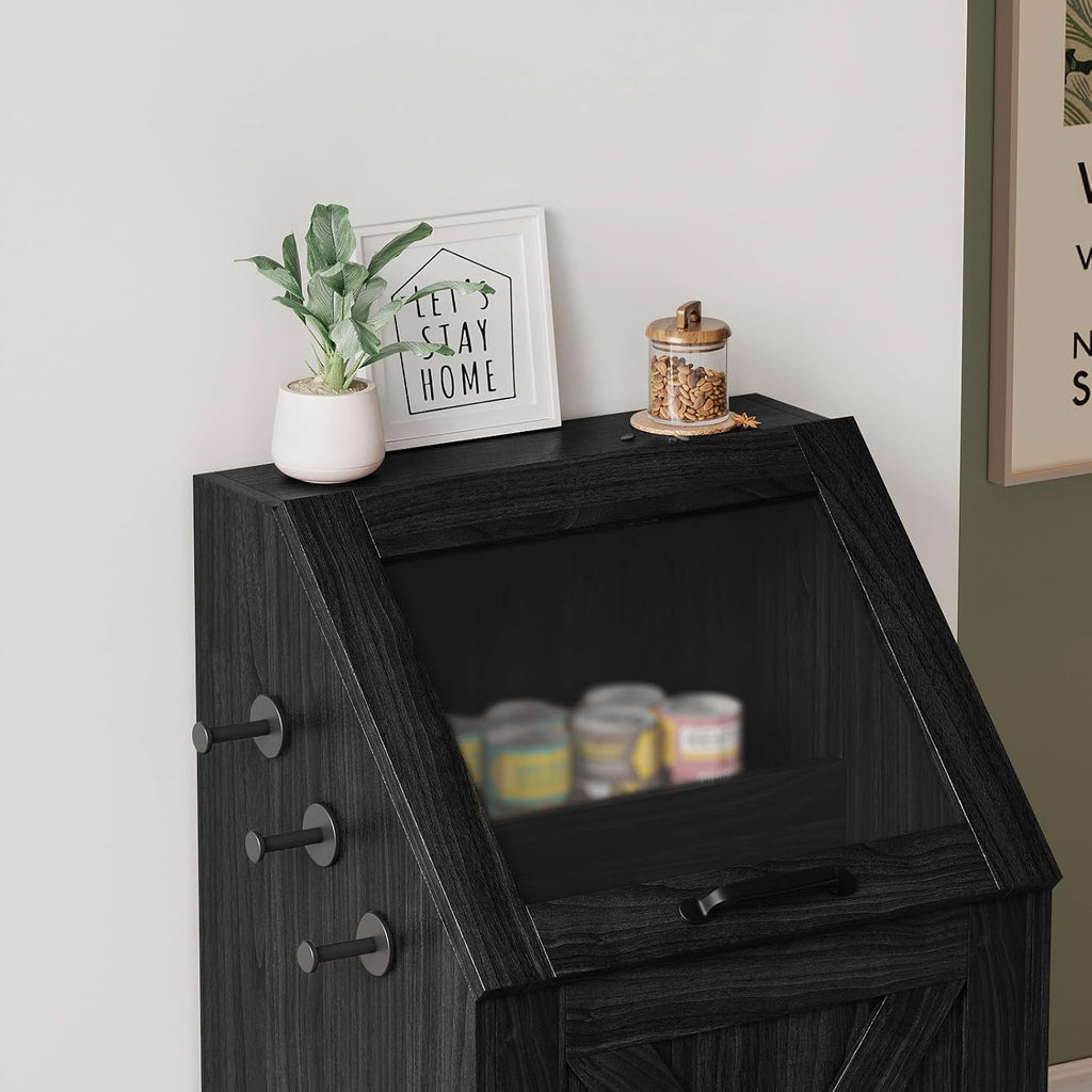 Dog Feeding Station with Storage Cabinet & 2 Elevated Bowls, Black