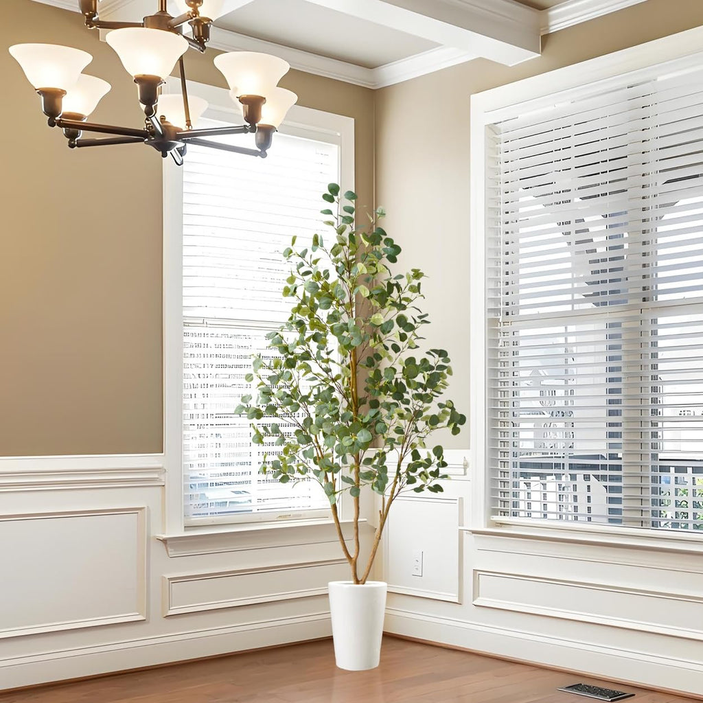 Artificial Eucalyptus Tree 7ft Faux Plant with Woven Basket