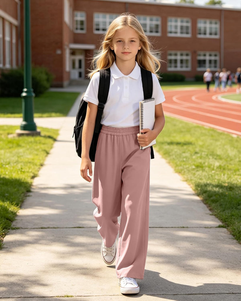 Girls Wide Leg Loose Pants Straight Plain Casual Uniform Long Pant for School Street Outgoing Kids Girls