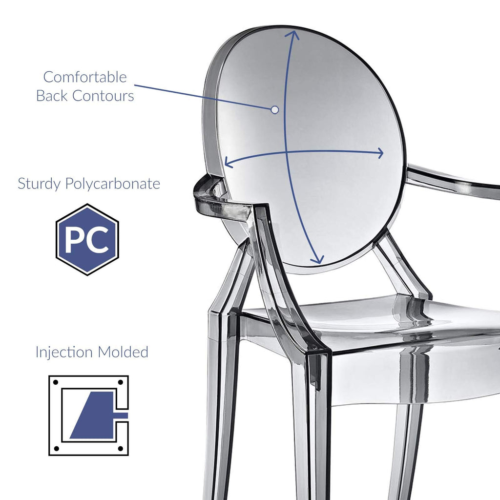 Casper Modern Acrylic Stacking Kitchen and Dining Room Arm Chair in Smoke - Fully Assembled