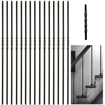 15 Pcs Wrought Iron Balusters, Hollow Single Twist Iron Balusters