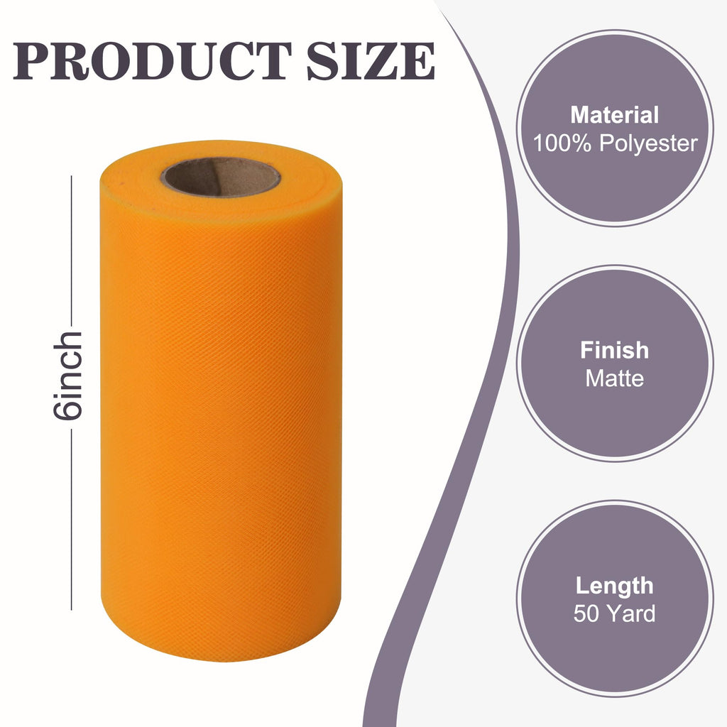 Gold Tulle Fabric Rolls, 6 Inch x 50 Yards Sheer Tulle Ribbon Spool for DIY Tutu Skirt, Bows, Baby Shower, Birthday