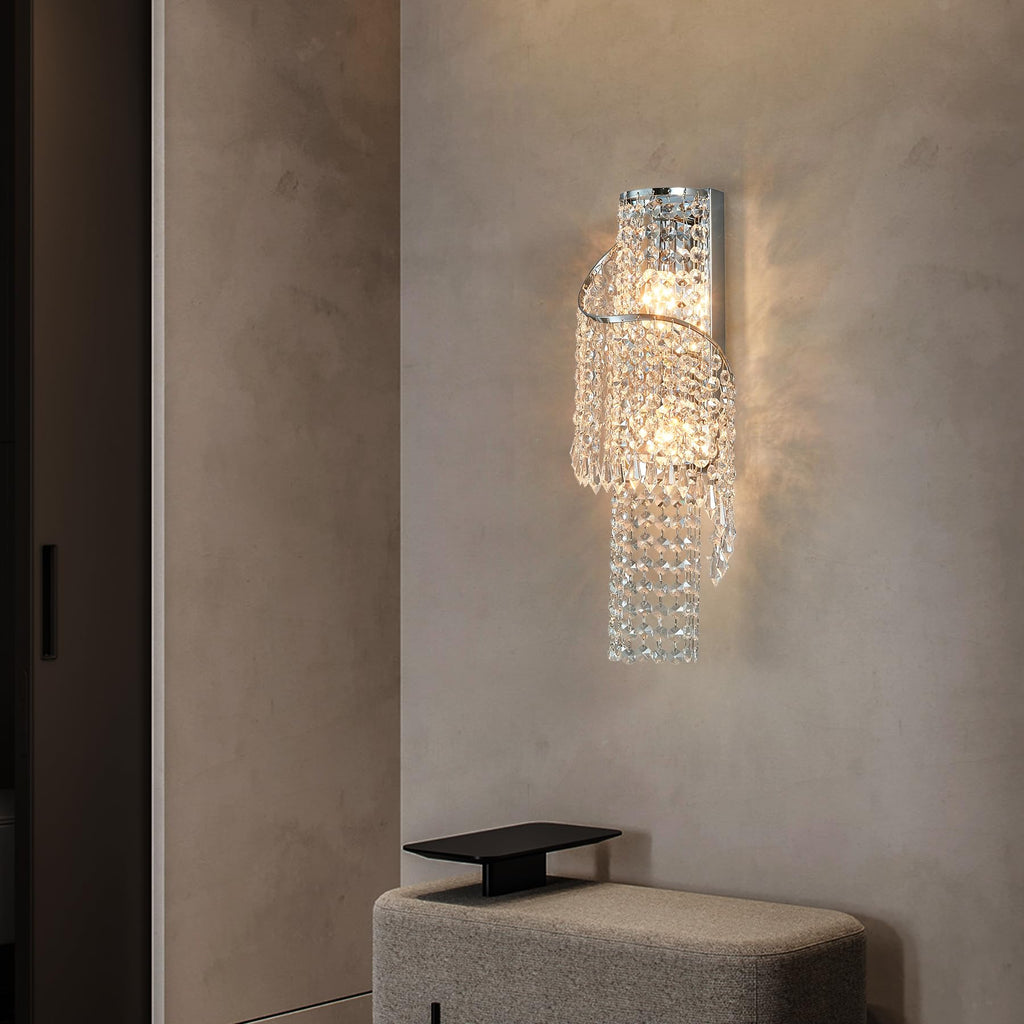 K9 Crystal Chrome Wall Sconces, Adjustable 3-Color LED Wall Light, FixtureVanity Wall Mount Lamps Bedroom Bathroom