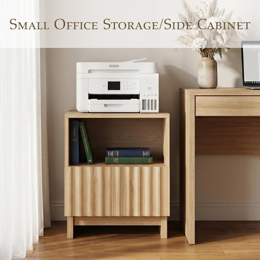 22" H Modern Fluted Nightstand, Natural Oak