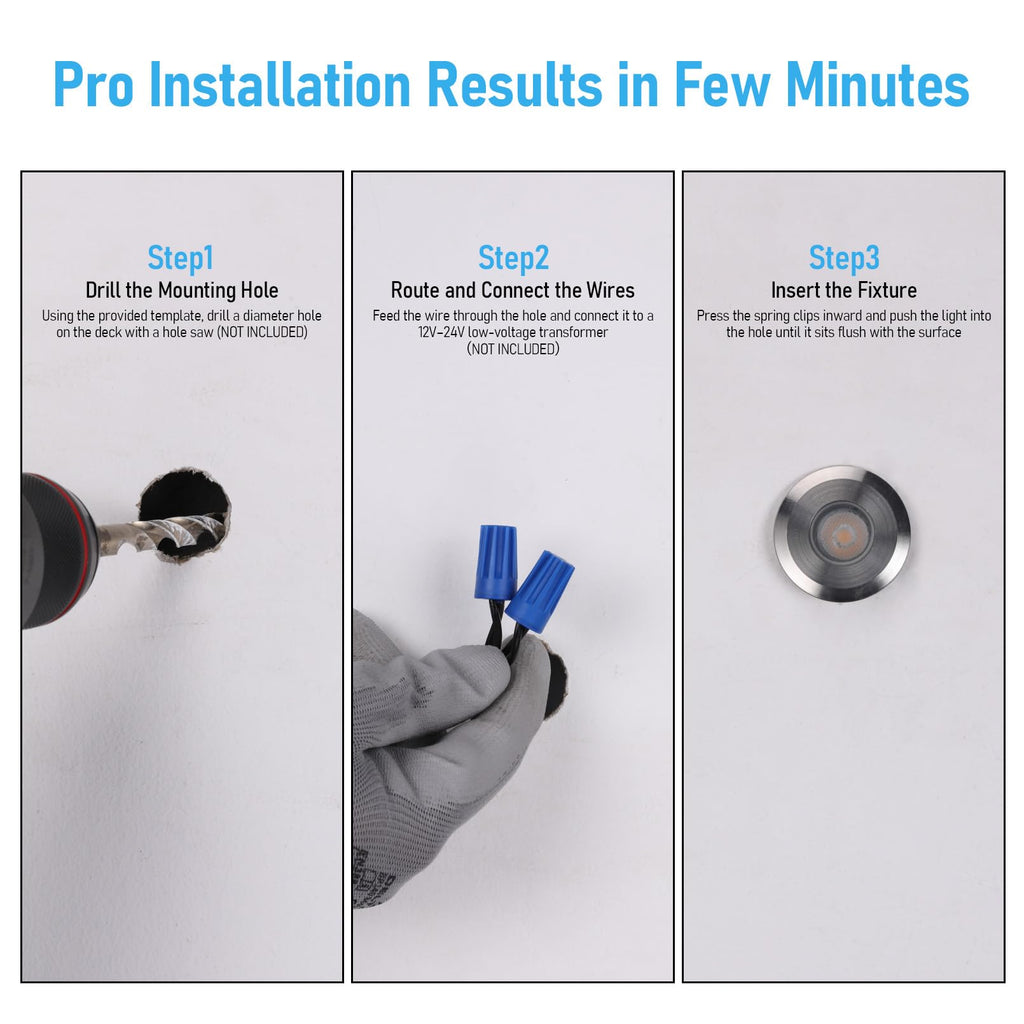 3000K Recessed Low Voltage Deck Light, Flat Round Aperture