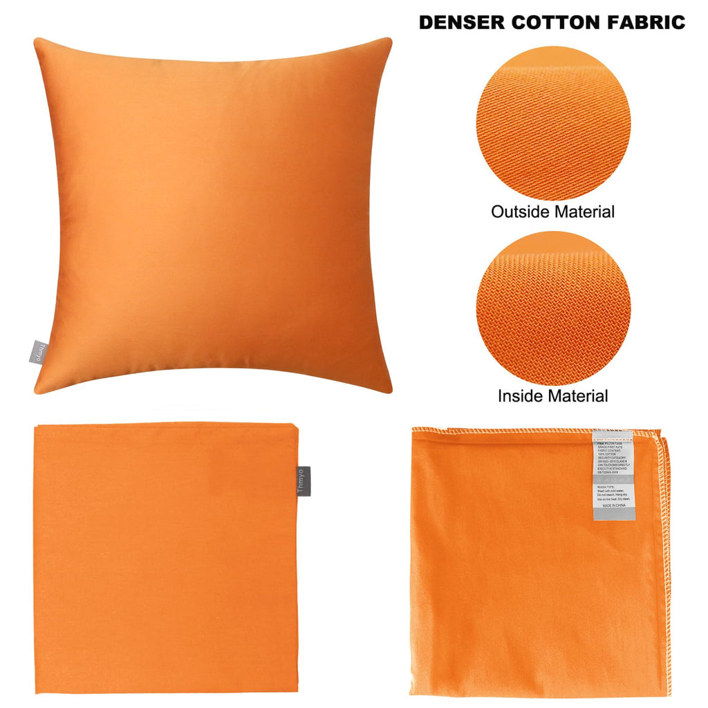4-Pack 100% Cotton Decorative Throw Pillow Covers 18x18 Fall Orange