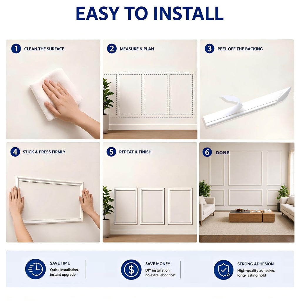 Peel and Stick Wall Molding Kit,Pre Cut Accent Wainscoting Panels,24x54in