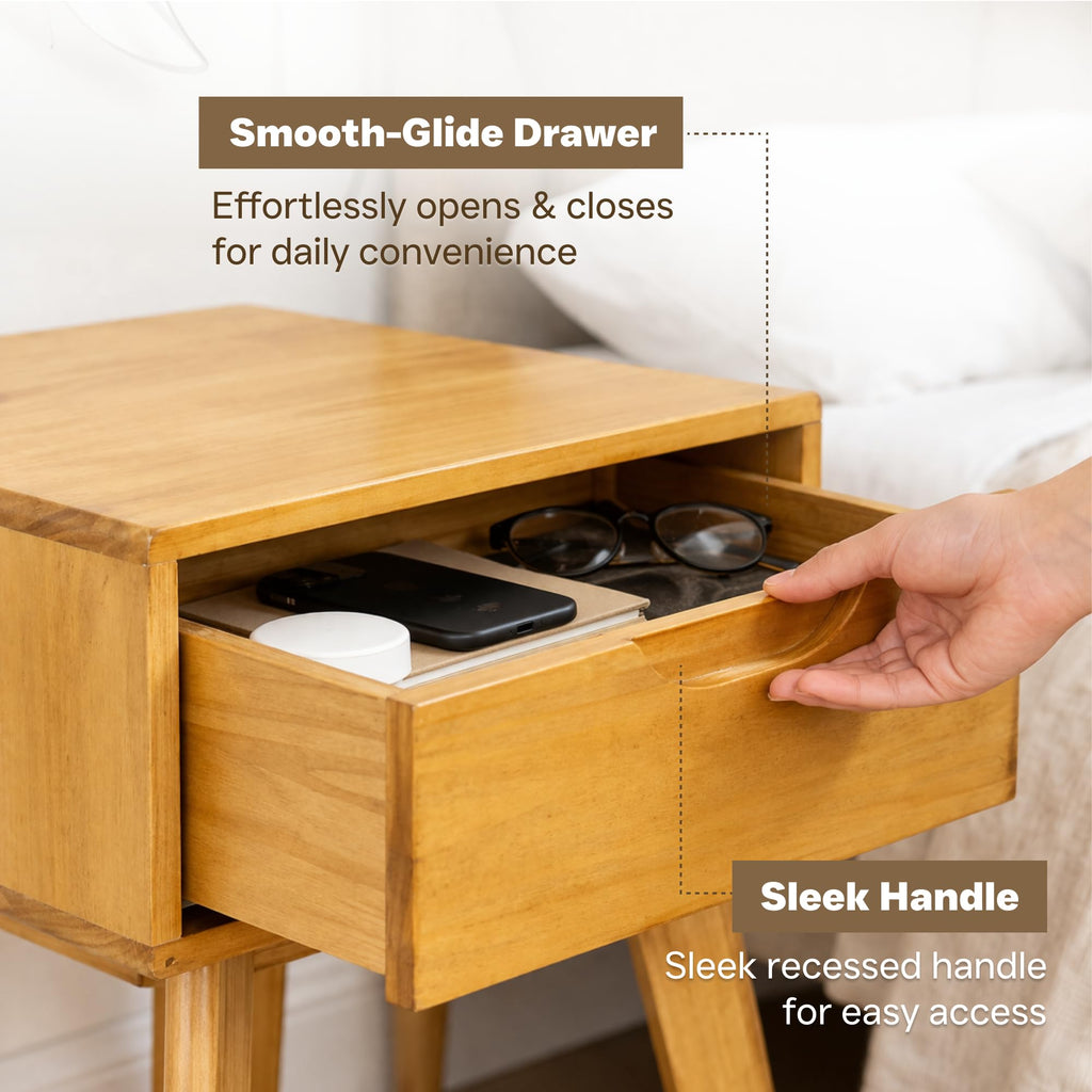 Scandinavian Nightstand - Pine Bedside Table - with Drawer