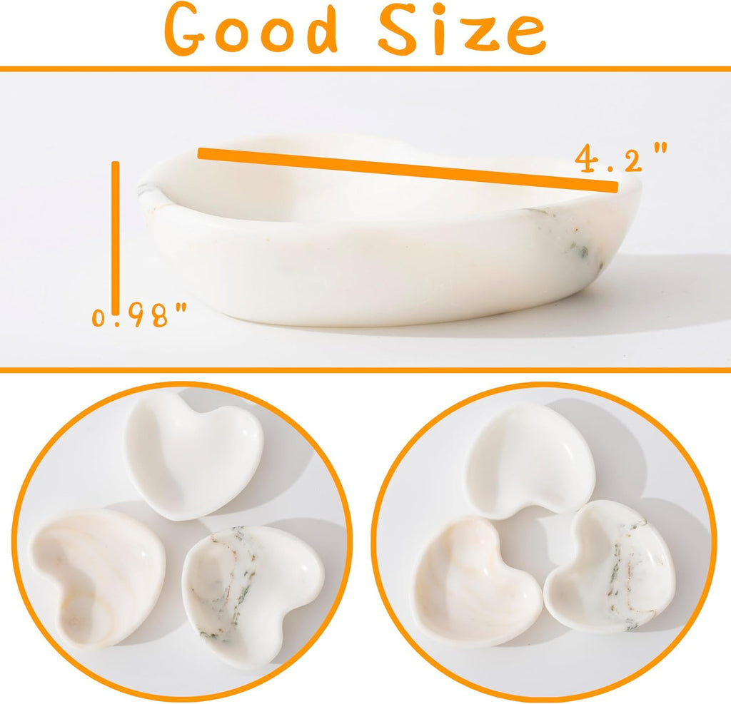 Marble Ring Holder for Women, Heart Jewelry Dish Tray, Monthers Day Gifts Small Ring Dish (White&little grey)