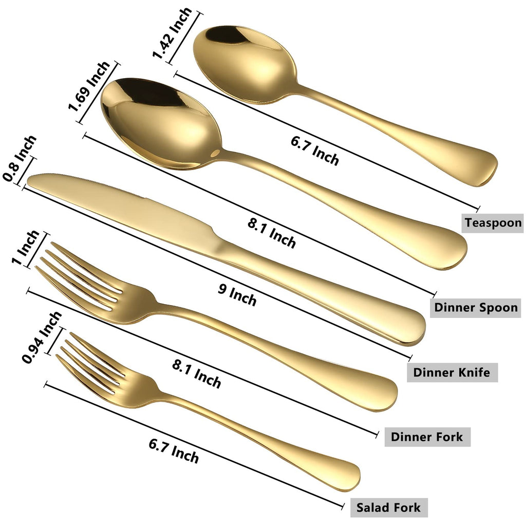 Gold Silverware Set for 4, Golden Flatware Cutlery Set 20 Piece