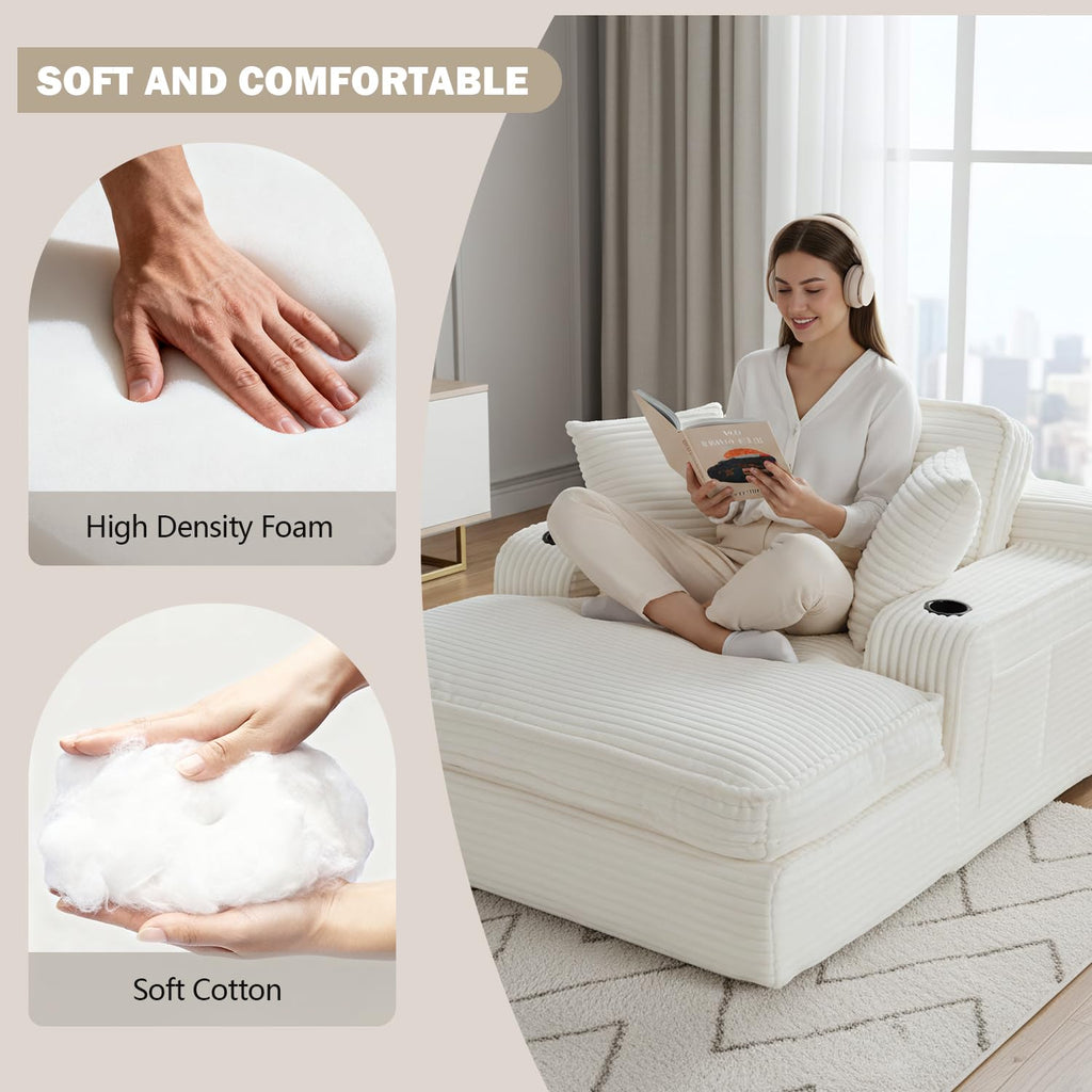 67" Oversized Chaise Lounge Chair Indoor, Soft Boneless Cloud Couch, Beige