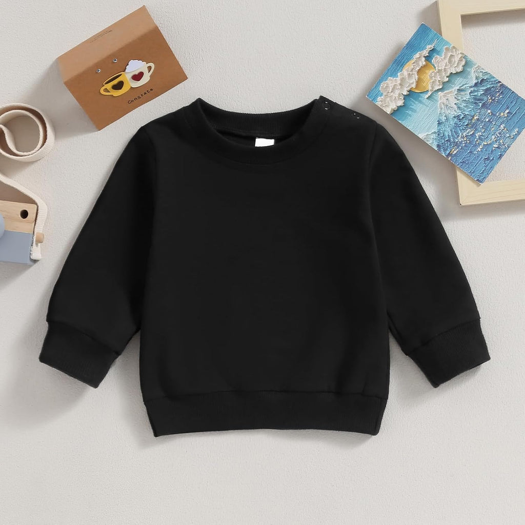 Toddler Baby Boy Girl Long Sleeve Crewneck Pullover Sweatshirt Sweater Outfits Solid Color Casual Clothes