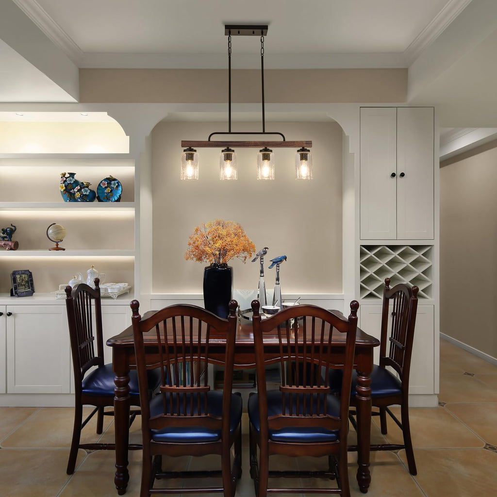 Wood Kitchen Island Lighting, Seeded Glass Dining Room Light