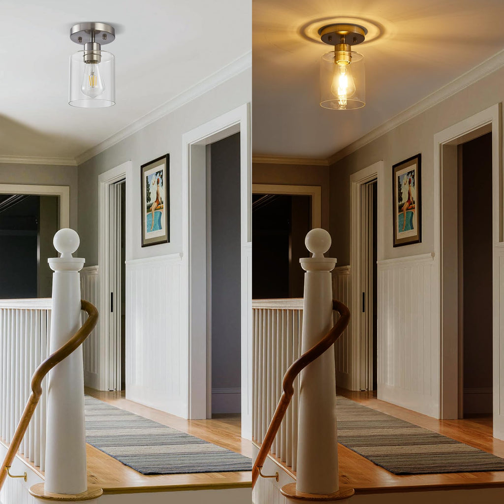 1-Light Semi Flush Mount Ceiling Lights, Brushed Nickel Kitchen Lighting Fixtures Ceiling, Modern Ceiling Light