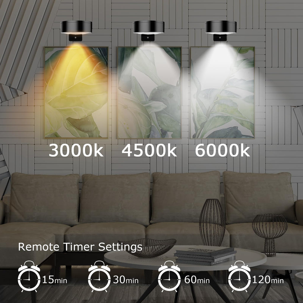 Battery-Powered Picture Lights with Remote Control, Magnetic LED Art Lights for Framing, Dimmable and Timer-Equipped