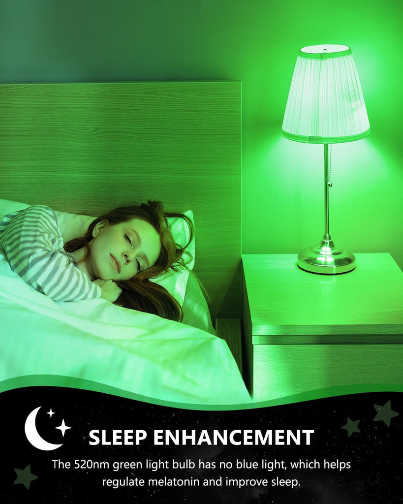 520nm Full Spectrum Green Light Naturally Relieves Stress, E26 9W Green Sleep Light Bulb or Reading Light, 60W