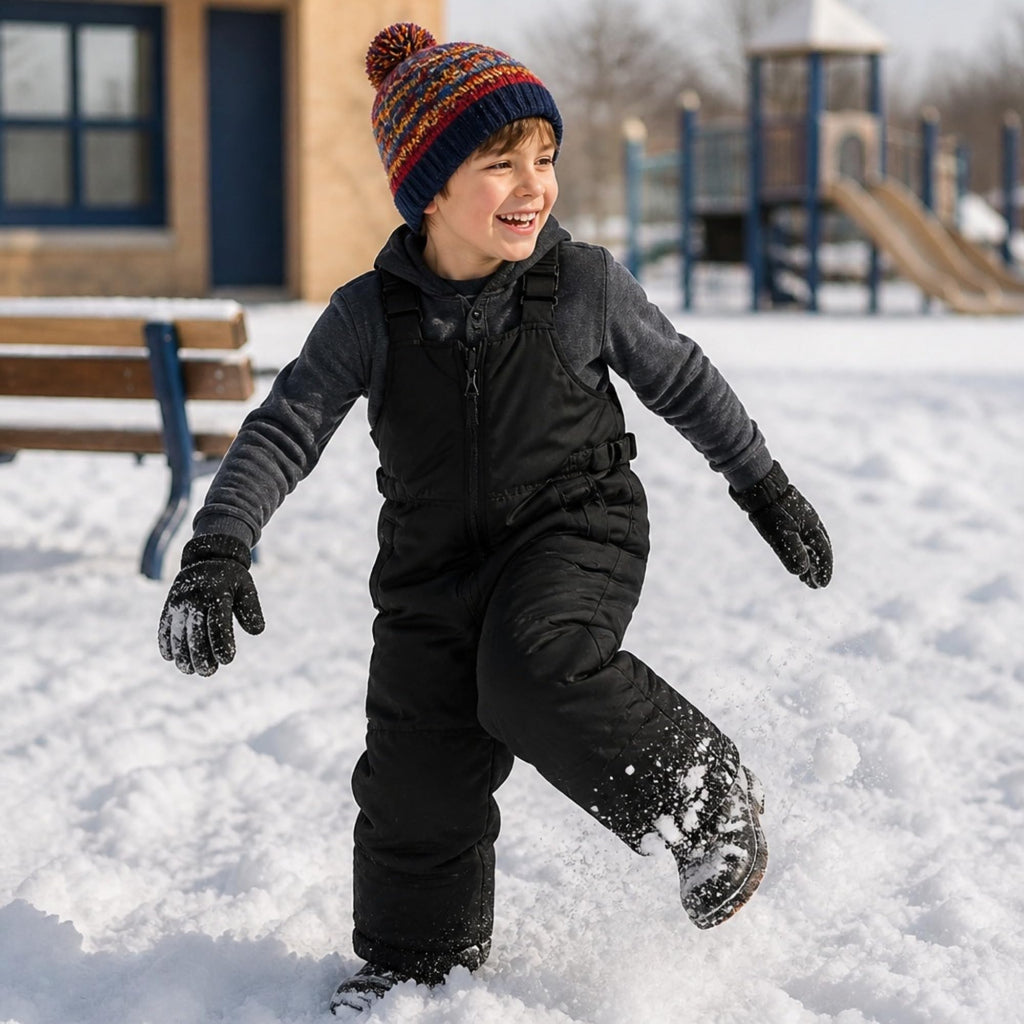 Boys and Girls Insulated Waterproof Snow Bib Kids Overalls, True Black