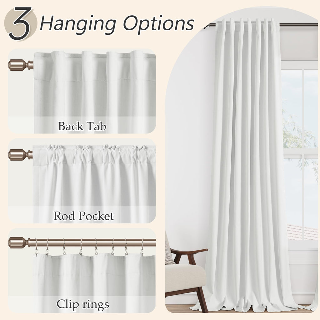 Extra Wide 100% Blackout White Linen Curtains 90 Inches