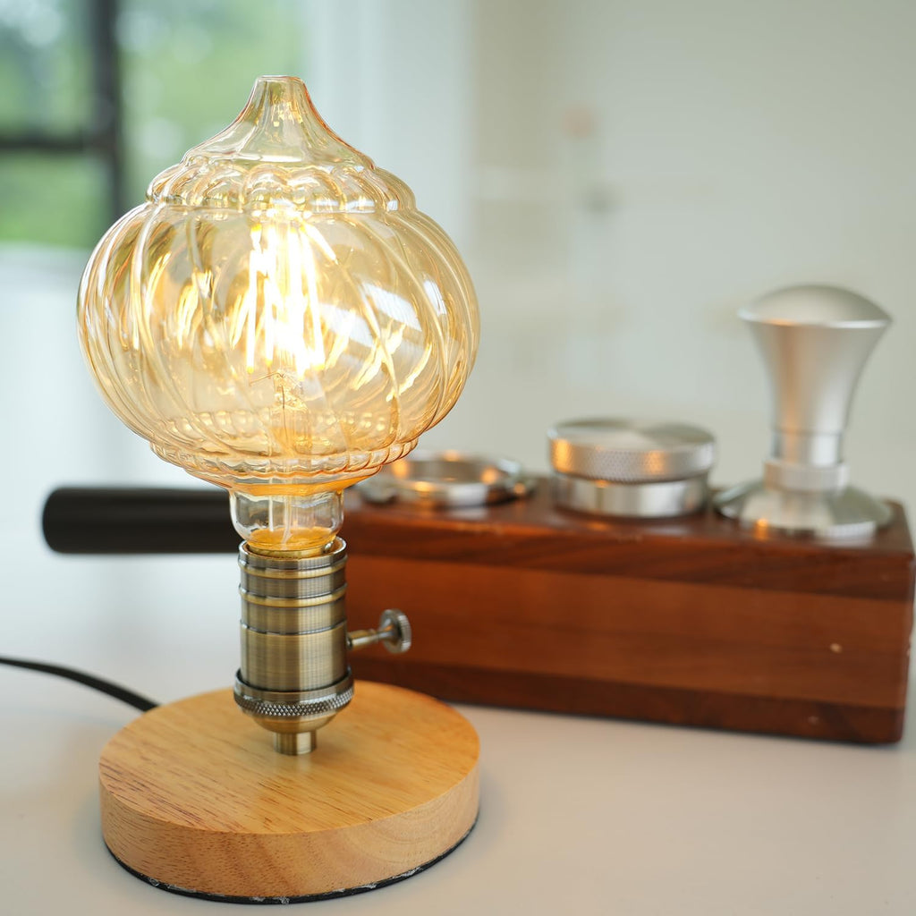 G40 LED Edison Bulb, Pumpkin Shape, Amber Hand-Blown Hard Glass, 4W 110-130V, E26, 2500K Warm Yellow Light, 400LM