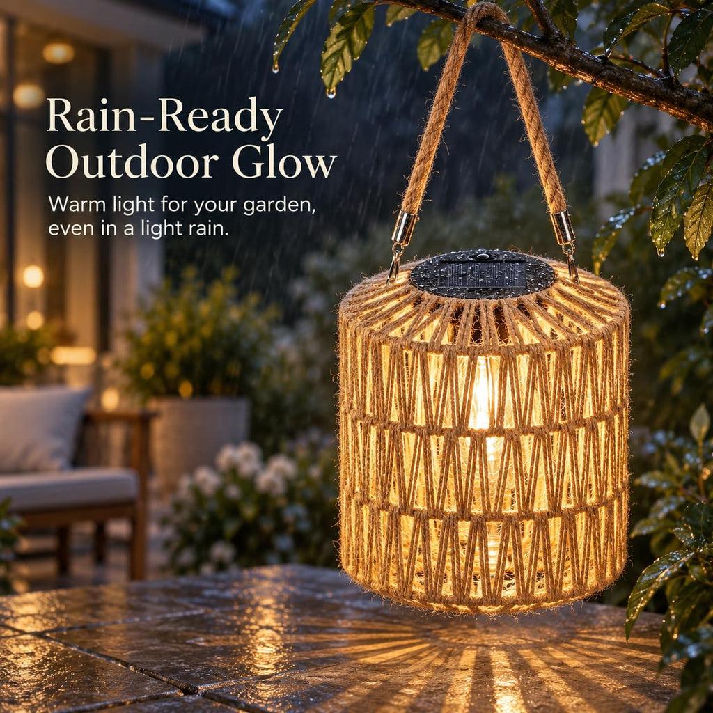 8.27" Large Solar Rope Lanterns Outdoor Hanging Natural Plant-Fibers