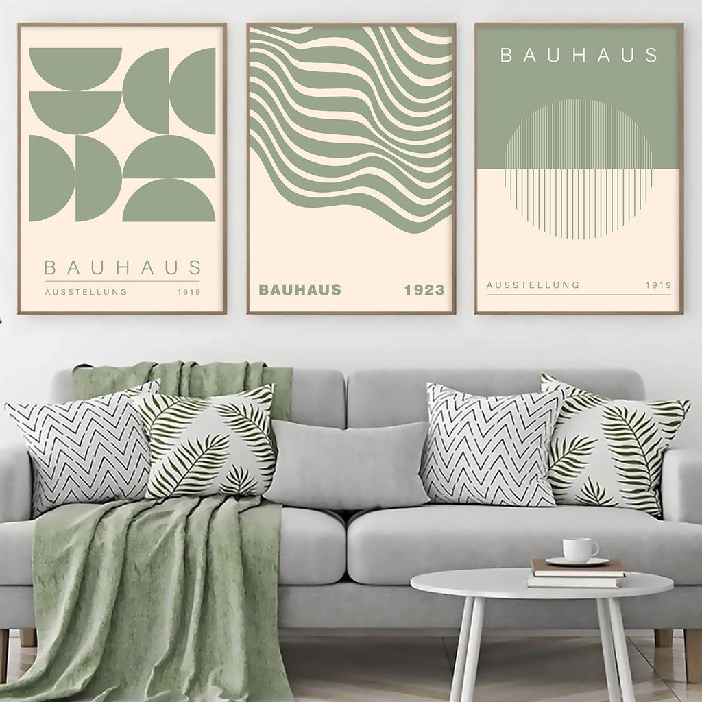 Geometric Line Wall Art Bauhaus 1923 Poster Sage Green Abstract Paintings Mid Century Modern Artwork Bauhaus