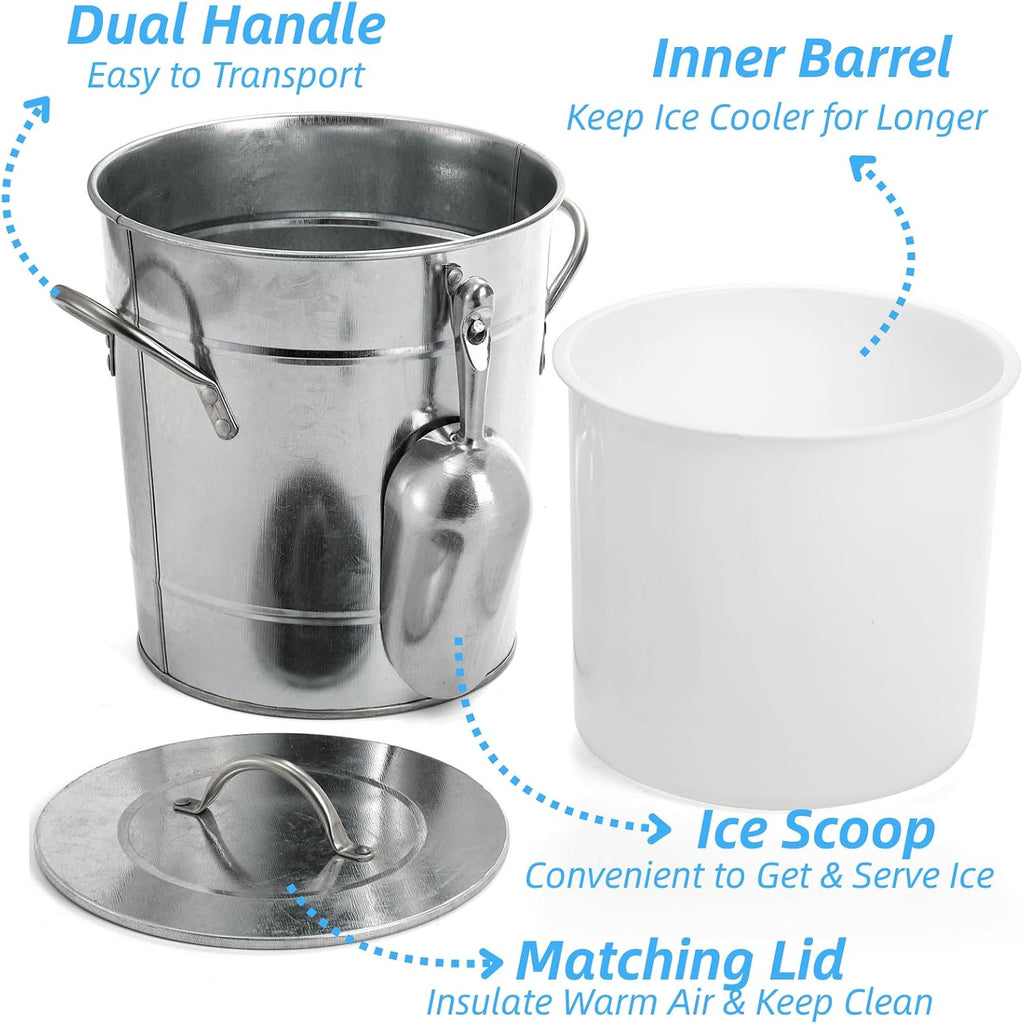 4 Liter Ice Bucket with Scoop and Lid, Double Walled Insulated Ice Bucket for Parties, Cocktail Bar, Wine Chiller